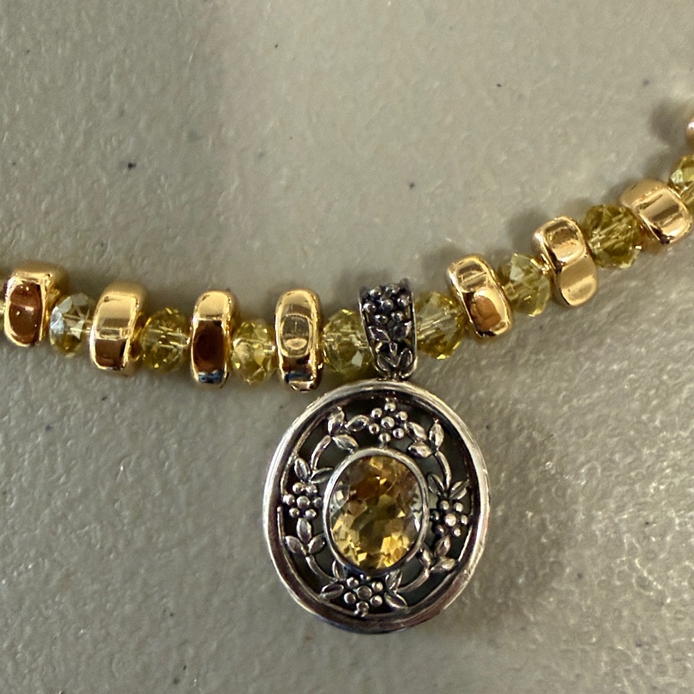 Gold and Silver crystal Necklace 925 SS pendant